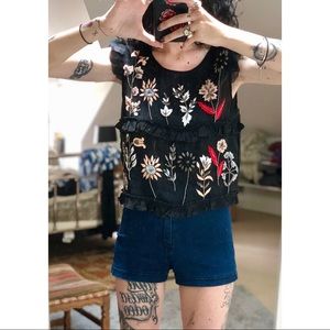 Karina Grimaldi Embellished Semi-Sheer Black Top